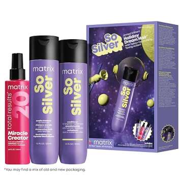 Matrix So Silver Purple Shampoo, Conditioner & Miracle Creator Gift Set | Neutralizes Yellow Tones & Nourishes | For Blonde, Grey & Platinum Hair | Color Treated Hair | Packaging May Vary |Holiday Kit
