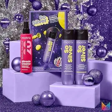 Matrix So Silver Purple Shampoo, Conditioner & Miracle Creator Gift Set | Neutralizes Yellow Tones & Nourishes | For Blonde, Grey & Platinum Hair | Color Treated Hair | Packaging May Vary |Holiday Kit