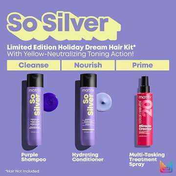 Matrix So Silver Purple Shampoo, Conditioner & Miracle Creator Gift Set | Neutralizes Yellow Tones & Nourishes | For Blonde, Grey & Platinum Hair | Color Treated Hair | Packaging May Vary |Holiday Kit