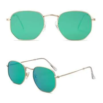 SOJOS Small Square Polarized Sunglasses for Men and Women with Gold Frame and Green Mirrored Lens SJ...