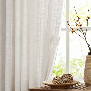 FMFUNCTEX Linen Semi Sheer Natural Curtains - Luxurious Farmhouse Style