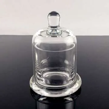 2 Sets Glass Candle Holder with Dome Cloche Clear Glass Jar Tabletop Display Case Mini Cake Stand Vintage Tealight Holder Glass Cloche for Home Wedding Table Decoration Centerpiece 12.8cm