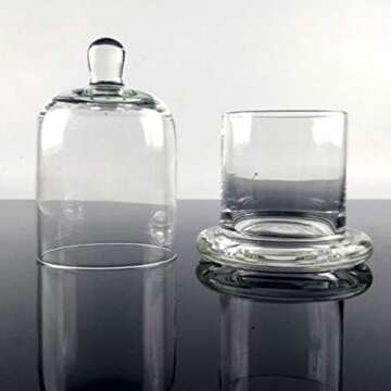 2 Sets Glass Candle Holder with Dome Cloche Clear Glass Jar Tabletop Display Case Mini Cake Stand Vintage Tealight Holder Glass Cloche for Home Wedding Table Decoration Centerpiece 12.8cm