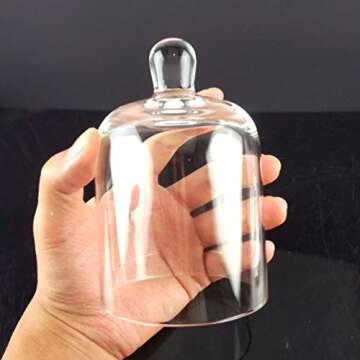 2 Sets Glass Candle Holder with Dome Cloche Clear Glass Jar Tabletop Display Case Mini Cake Stand Vintage Tealight Holder Glass Cloche for Home Wedding Table Decoration Centerpiece 12.8cm