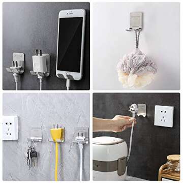 Razor Holder and Razor Case, Razor Holder for Shower, Shaver Hook Robe Towel Coat Hook, Silicone Material Razor Case, Waterproof Self Adhesive 304 Stainless Steel Multi Purpose Hooks