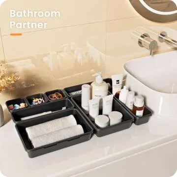 A-LuGei 【𝟮𝟮𝗣𝗖𝗦】 Plastic Black Desk Drawer Organizer, Bathroom Organizers and Stor...
