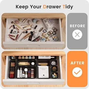 A-LuGei 【𝟮𝟮𝗣𝗖𝗦】 Plastic Black Desk Drawer Organizer, Bathroom Organizers and Storage, Makeup Organizer, Organization and Storage Bin Container for Vanity Office Utensils Tool Pantry Cosmetic