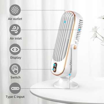 AbuDodo Tower Fan, Portable Desk Fan with 5-Speed Options, Dual Air Circulation, Personal Quiet Table Fan for Home Office Desktop Bedroom, 10.5 inch - White