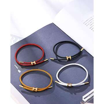 AIMADE Bracelets for Women Girls Adjustable Charm Bracelet, 18k Gold-plated Buckle Design Titanium Steel Wire Rope Women's Gift Jewelry (White)