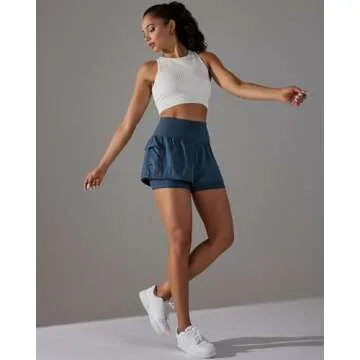 Stylish High-Waisted Women's Athletic Running Shorts with Pockets