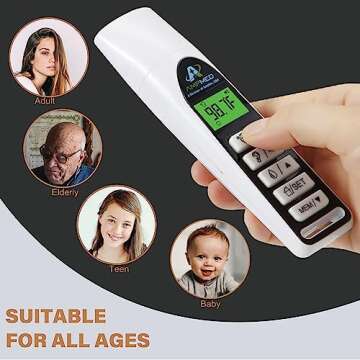 Amplim Baby Thermometer | 3-in-1 Accurate Infrared Thermometer for Ear, Forehead & Touchless, FSA/HSA Eligible Fever Thermometer for Baby, Infants, Toddlers, Kids & Adults | White Base Stand & Clock