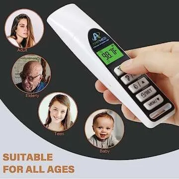 Amplim Baby Thermometer | 3-in-1 Accurate Infrared Thermometer for Ear, Forehead & Touchless, FSA/HSA Eligible Fever Thermometer for Baby, Infants, Toddlers, Kids & Adults | White Base Stand & Clock