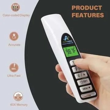 Amplim Baby Thermometer | 3-in-1 Accurate Infrared Thermometer for Ear, Forehead & Touchless, FSA/HSA Eligible Fever Thermometer for Baby, Infants, Toddlers, Kids & Adults | White Base Stand & Clock
