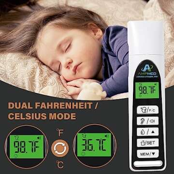 Amplim Baby Thermometer | 3-in-1 Accurate Infrared Thermometer for Ear, Forehead & Touchless, FSA/HSA Eligible Fever Thermometer for Baby, Infants, Toddlers, Kids & Adults | White Base Stand & Clock