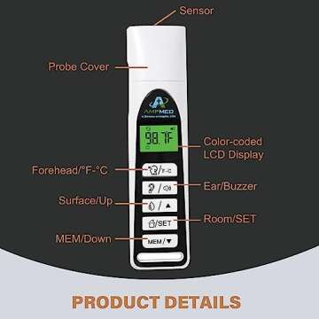Amplim Baby Thermometer | 3-in-1 Accurate Infrared Thermometer for Ear, Forehead & Touchless, FSA/HSA Eligible Fever Thermometer for Baby, Infants, Toddlers, Kids & Adults | White Base Stand & Clock