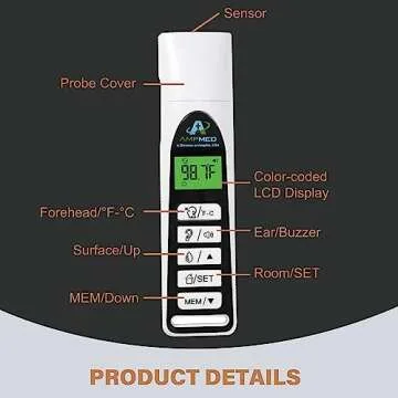Amplim Baby Thermometer | 3-in-1 Accurate Infrared Thermometer for Ear, Forehead & Touchless, FSA/HSA Eligible Fever Thermometer for Baby, Infants, Toddlers, Kids & Adults | White Base Stand & Clock