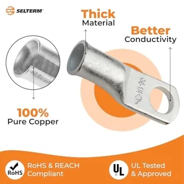 SELTERM 25pcs 6 AWG Copper Battery Cable Lugs for Marine