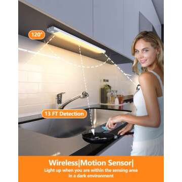 PRIORARE Under Cabinet Lighting 54 LED Motion Sensor Closet Light, 2500mAh Rechargeable Ultra Thin Magnetic Closet Lighting, 350lm Led Wireless Lights for Kitchen, Stairs(Warm White, 2Pack)