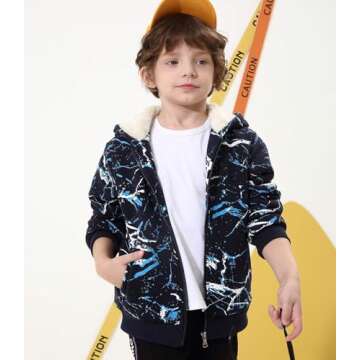 Adorable Boys Zip Up Sherpa Fleece Jacket - Blue Camo Design for Kids