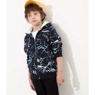 Boys Sherpa Fleece Lined Zip Up Hoodie - Blue Camo