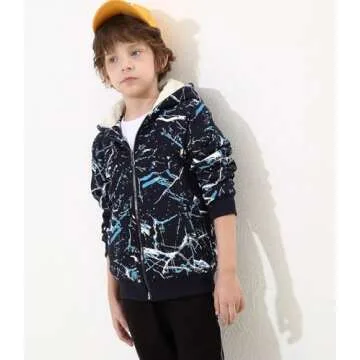 Boys Sherpa Fleece Lined Zip Up Hoodie - Blue Camo