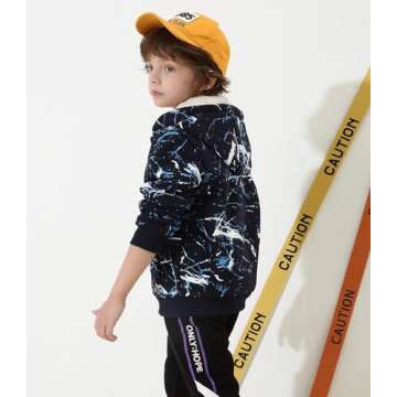 Boys Sherpa Fleece Lined Zip Up Hoodie - Blue Camo