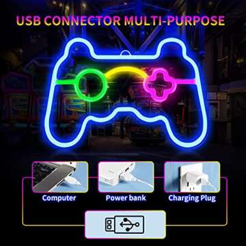 Game Neon Sign Gamepad Shape LED Neon Signs for Gamer Room Wall Bedroom Decor, Gamer Gifts Neon Lights for Boys Teen Gaming Zone Party Decoration