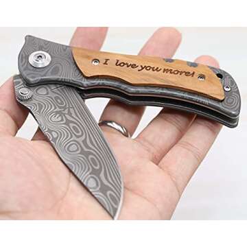 Corfara Laser Engraved Pocket Knife - 'I Love You More', Perfect for Men's Anniversary, Birthdays, o...