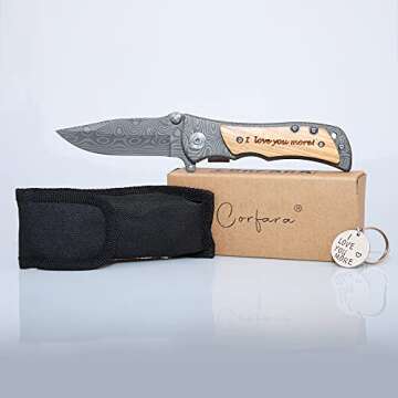 Corfara Laser Engraved Pocket Knife - 'I Love You More', Perfect for Men's Anniversary, Birthdays, or Valentine's Day
