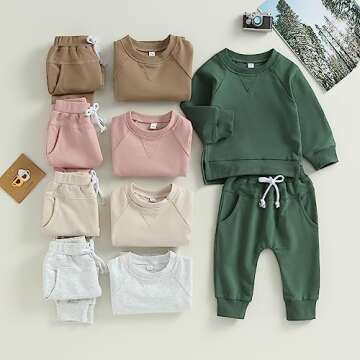 AEEMCEM Baby Boy Girl Clothes Toddler Fall Winter Outfits Solid Color Crewneck Sweatshirt and Jogger...