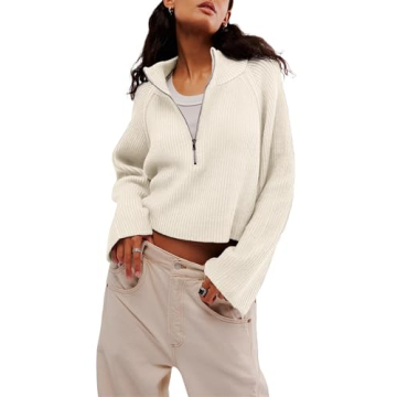 TBETNE Women's Half Zip Knit Pullover - Stylish Fall Sweater