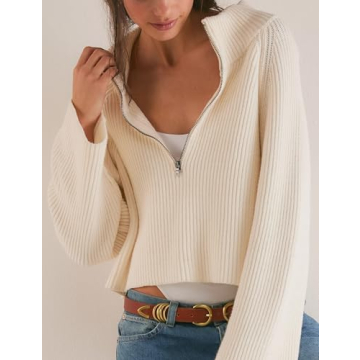 TBETNE Women's Half Zip Knit Pullover - Stylish Fall Sweater