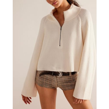 TBETNE Women's Half Zip Knit Pullover - Stylish Fall Sweater