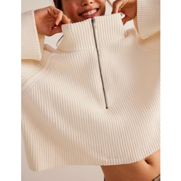 TBETNE Women's Half Zip Knit Pullover - Stylish Fall Sweater