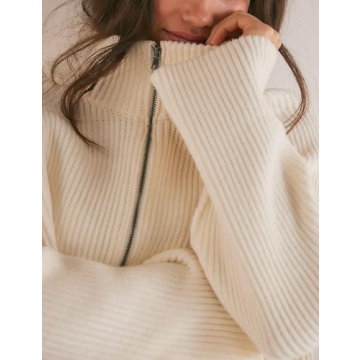 TBETNE Women's Half Zip Knit Pullover - Stylish Fall Sweater