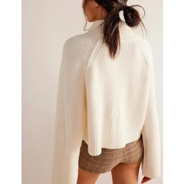 TBETNE Women's Half Zip Knit Pullover - Stylish Fall Sweater