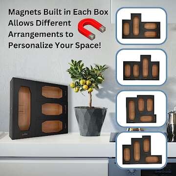 RT Lifestyle - Bamboo Modular Ziplock Bag Organizer for Drawers | Magnets Adhesive Sheets for Fridge | Plastic Storage Organizer Perfect for Ziploc Bags, Baggies, & Sandwich Bags