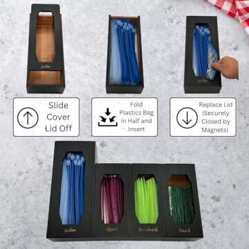RT Lifestyle - Bamboo Modular Ziplock Bag Organizer for Drawers | Magnets Adhesive Sheets for Fridge | Plastic Storage Organizer Perfect for Ziploc Bags, Baggies, & Sandwich Bags
