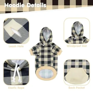 KOOLTAIL Plaid Dog Hoodie - Soft and Warm Pet Sweatshirt
