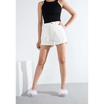 Enelauge Women's Clear High Heels Sandals Mules Fluffy Feather Design