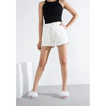 Enelauge Women's Clear High Heels Sandals Mules Fluffy Feather Design