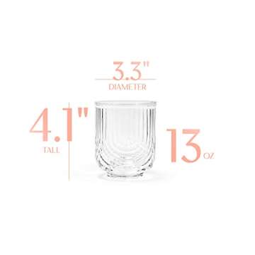 GLASSIQUE CADEAU Vintage Art Deco Lowball Gatsby Cocktail Glasses | Set of 4 | 13 oz Double Old Fash...