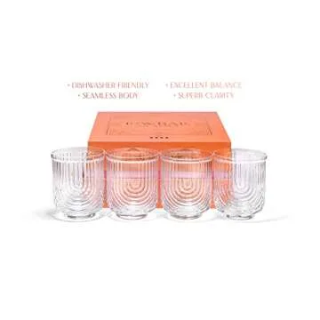 GLASSIQUE CADEAU Vintage Art Deco Lowball Gatsby Cocktail Glasses | Set of 4 | 13 oz Double Old Fashioned Tumblers for Drinking Classic Whiskey, Gin, Vodka Bar Drinks | Round Short Glassware