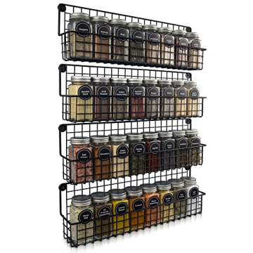 ZICOTO Farmhouse Style Hanging Spice Racks For Wall Mount - Easy To Install Set of 4 Space Saving Ra...