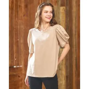 noflik Women's 100% Cotton Knot Puff Short Sleeve Top for Effortless Style