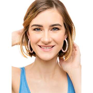 ZENZII Colorful Beaded Big Circle Hoop Fashion Earrings for Women (Red)