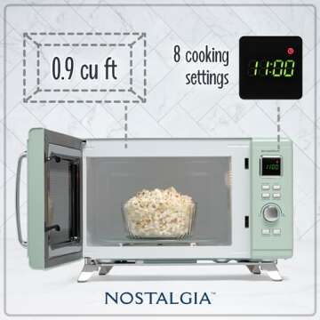 Nostalgia Mid-Century Retro Countertop Microwave Oven - 900-Watt with 8 Cooking Settings - Seafoam G...