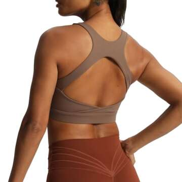Aoxjox Women's Workout Sports Bras High Impact Fitness Backless Padded Training Gym Khloe Bra Yoga Crop Tank Top (Fudge Coffee, Small)