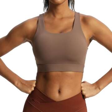Aoxjox Women's Workout Sports Bras High Impact Fitness Backless Padded Training Gym Khloe Bra Yoga Crop Tank Top (Fudge Coffee, Small)