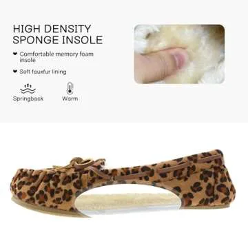FIBURE Womens Moccasin Slippers Micro Suede Cozy Indoor Outdoor House Shoes Leopard Size 8 US